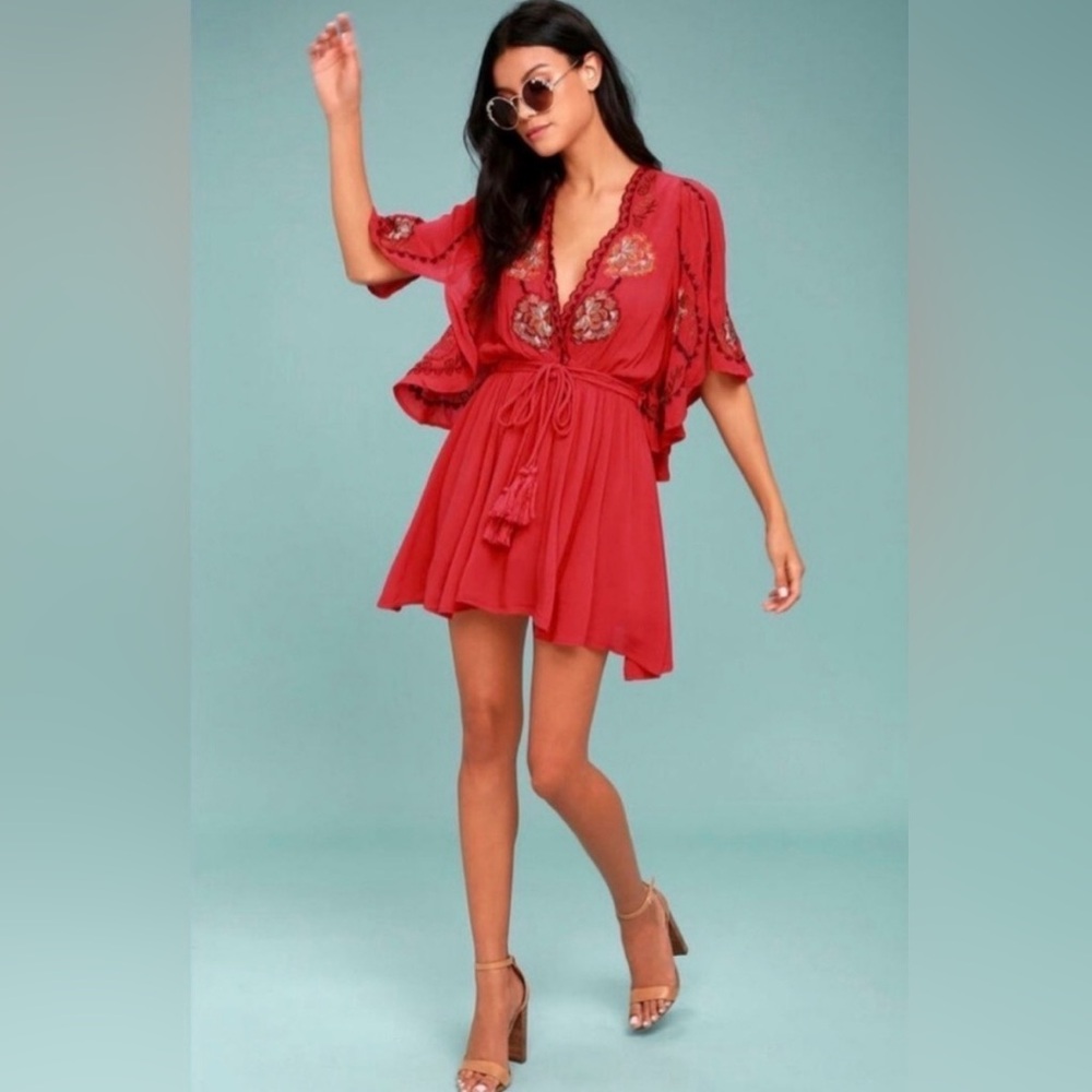 Free People Cora Embroidered Flowy Summer Mini Dress Sz S